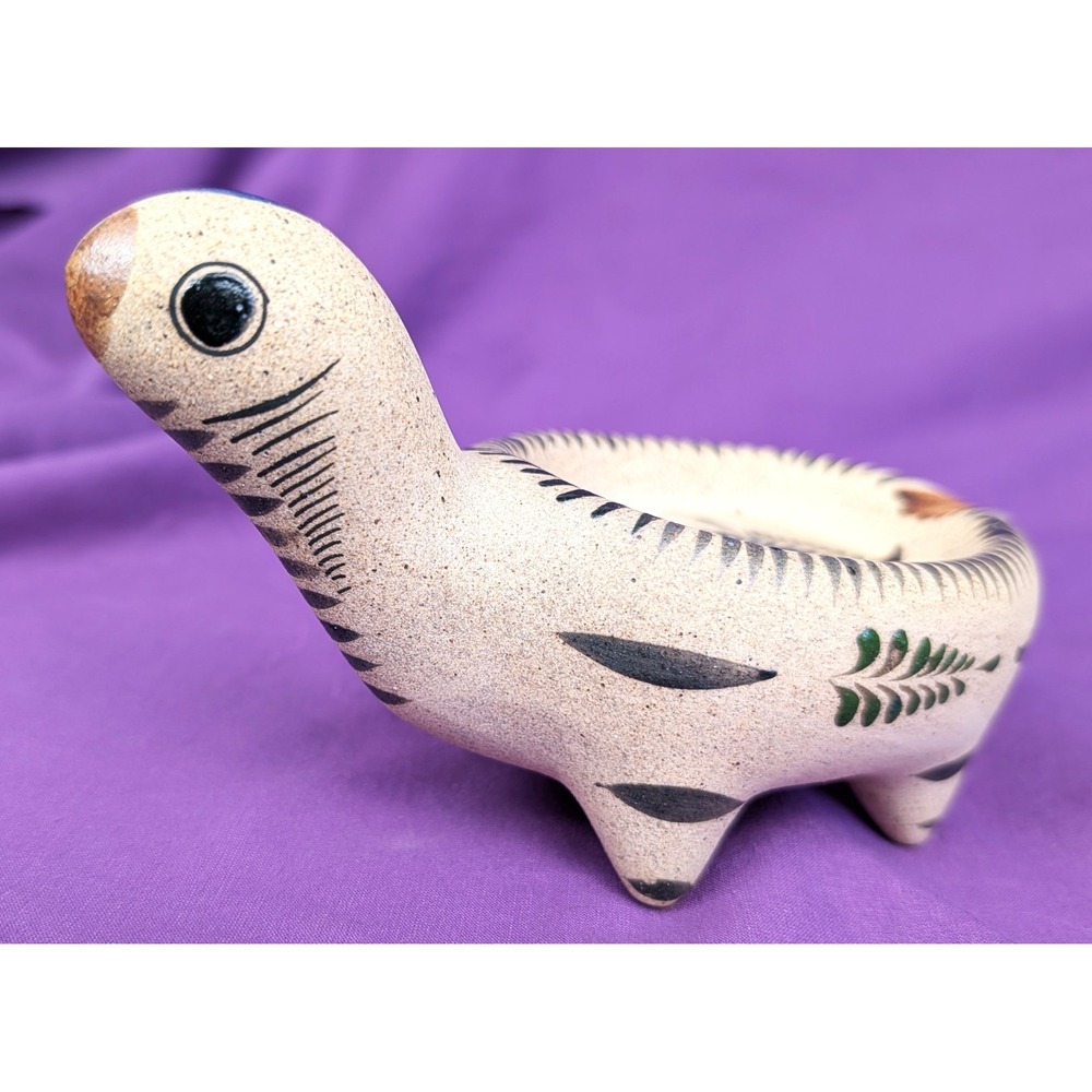 Vintage Mexican Pottery Sea Turtle Ashtray Trinket Dish Spoon Rest Signed